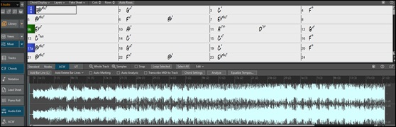 the Chord Sheet window on top and the Audio Edit window on the bottom