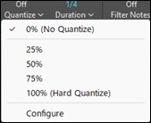 Piano Roll Window - Quantize menu