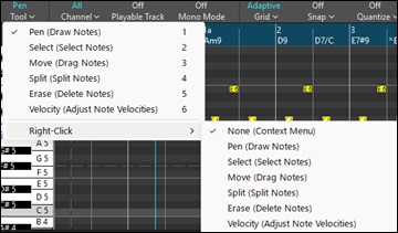 Piano Roll Window - Tool menu