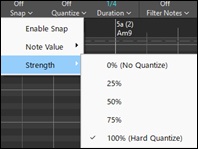Piano Roll Window - Snap menu