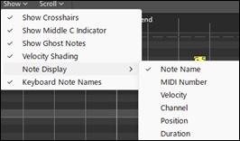 Piano Roll Window - Note Display menu option