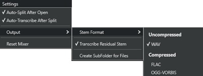Stem Splitter Player - Settings menu - Stem Format