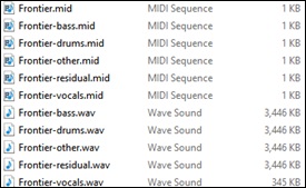 Stem Splitter Player - Explore showing generated files