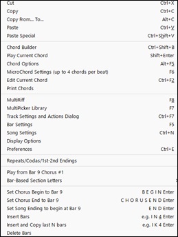 Chord Sheet context menu