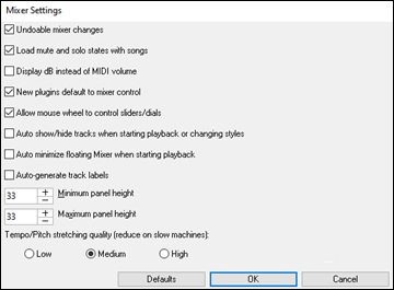 Mixer Settings