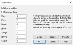 Slide Tracks dialog