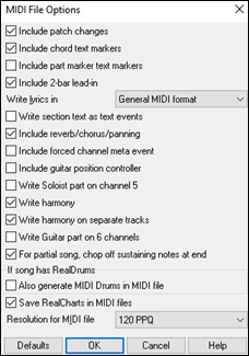MIDI File Options dialog