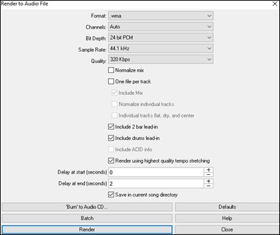 Render to Audio File dialog