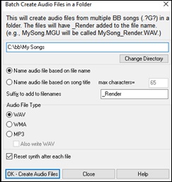 Batch create audio files dialog