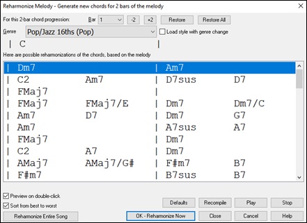 Reharmonize Melody dialog