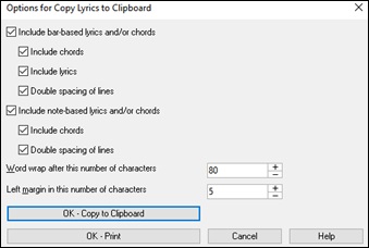 Options for Copy Lyrics to Clipboard dialog