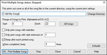 Print Multiple Songs dialog