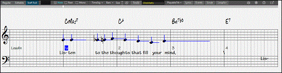 Notation window - Staff Roll mode