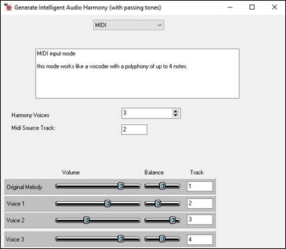 Generate Intelligent Audio Harmony dialog