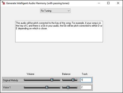 Generate Intelligent Audio Harmony dialog